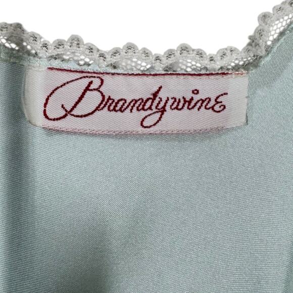 Vintage Brandwine Sleep Romper Teddy Small Blue Satin Lace USA Made High Cut Leg - Picture 6 of 8